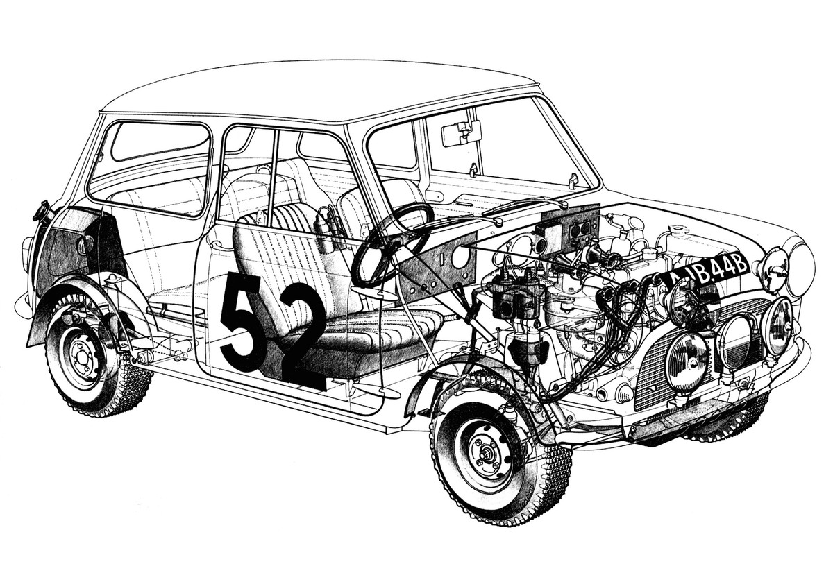 Classic Mini cutaway diagram — deep platform knowledge
